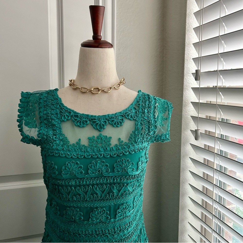 Yoana Barashi Teal Tea-Length Dress